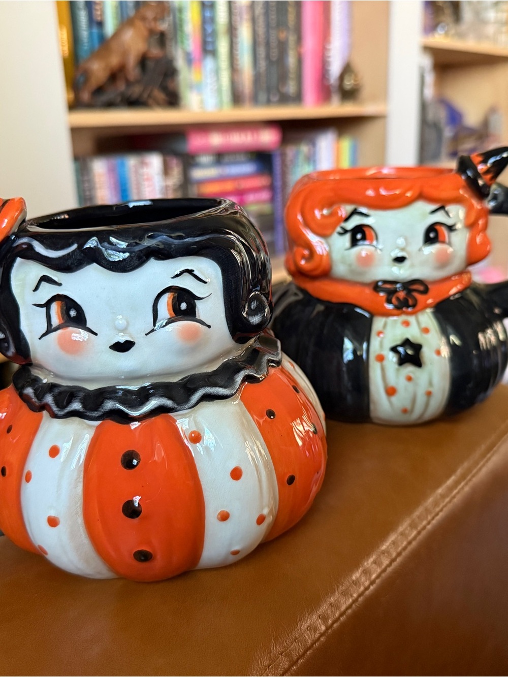 2 NWT Johanna Parker witches Vintage-Inspired Orange & Black Ceramic Halloween